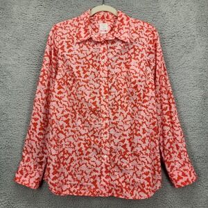 Gap Fitted Boyfriend Shirt Womens Medium Red Pink Abstract Print Button Down M